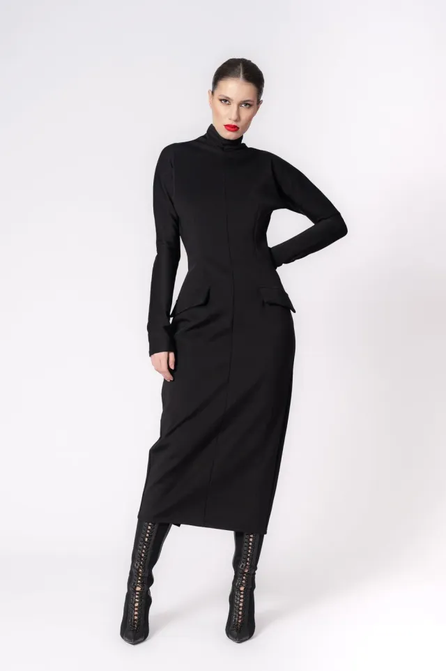 Dualitae Sabine rochie neopren neagra midi 130 cm