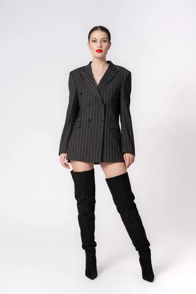 Dualitae Ella sacou negru dungi lana S-L