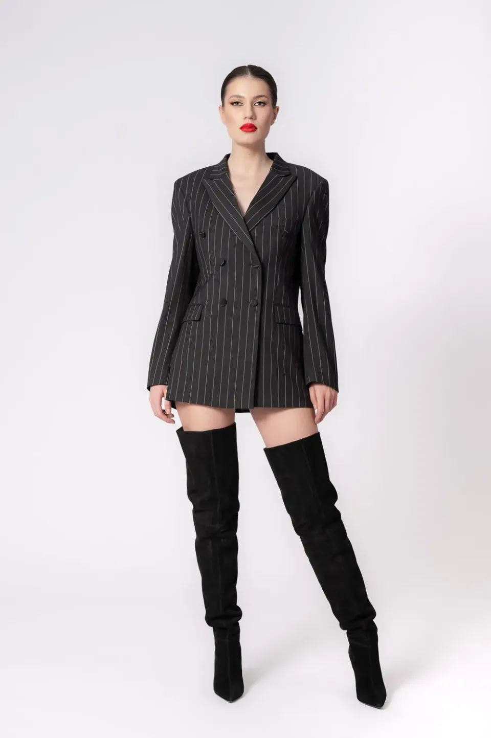Dualitae Ella sacou negru dungi lana S-L