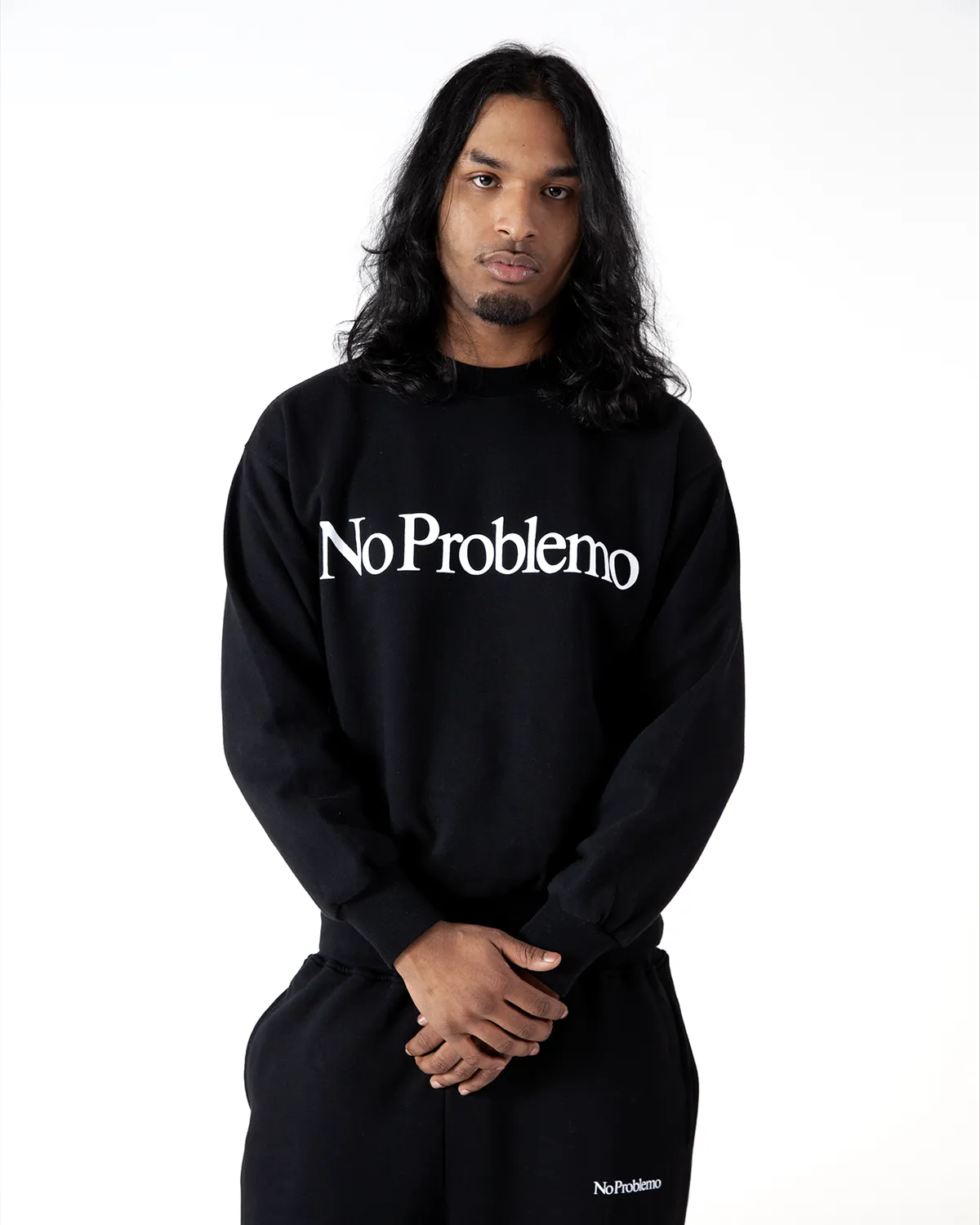 No Problemo hanorac negru fleece imprimeu clasic