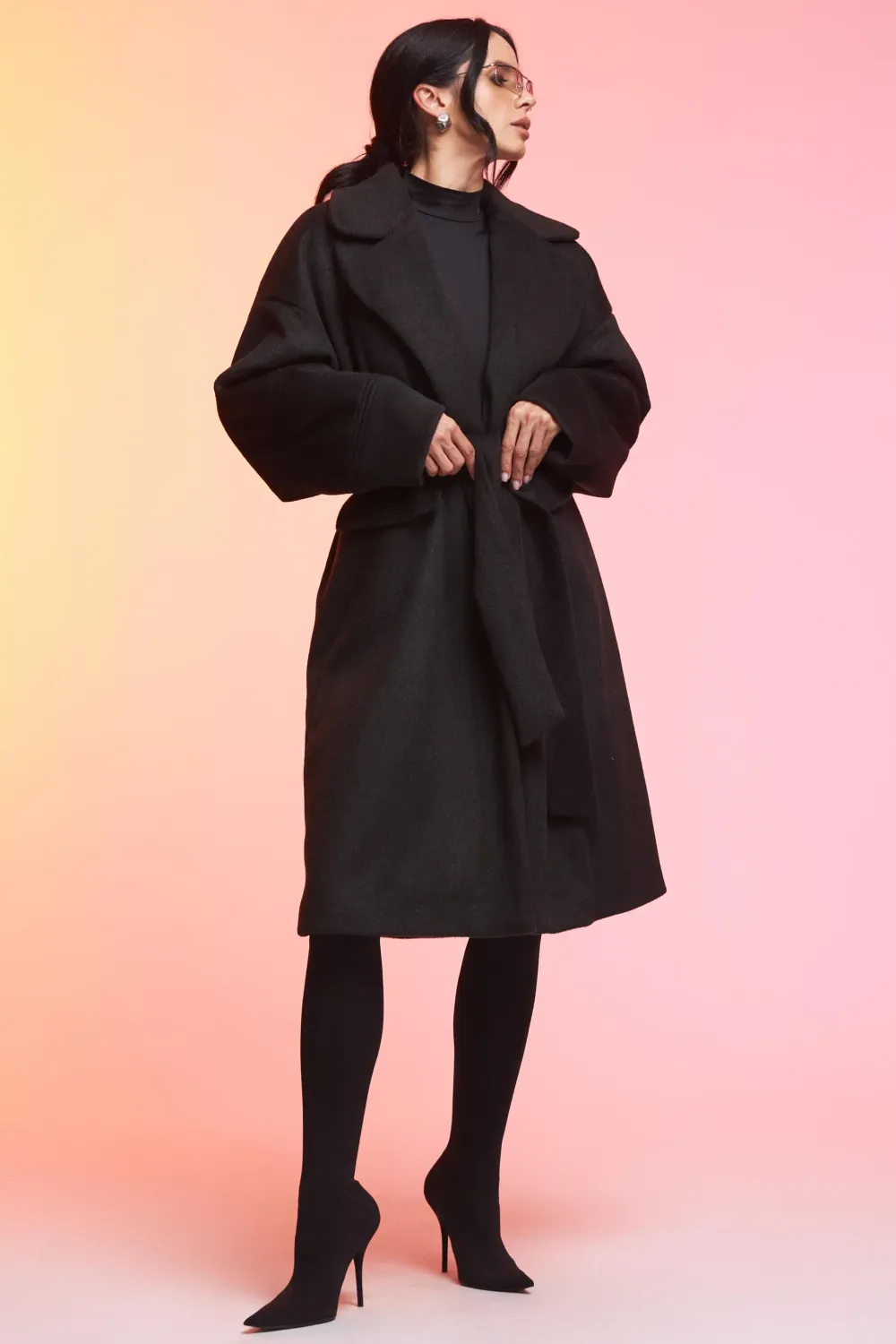 Grama Shop palton midi negru poliester