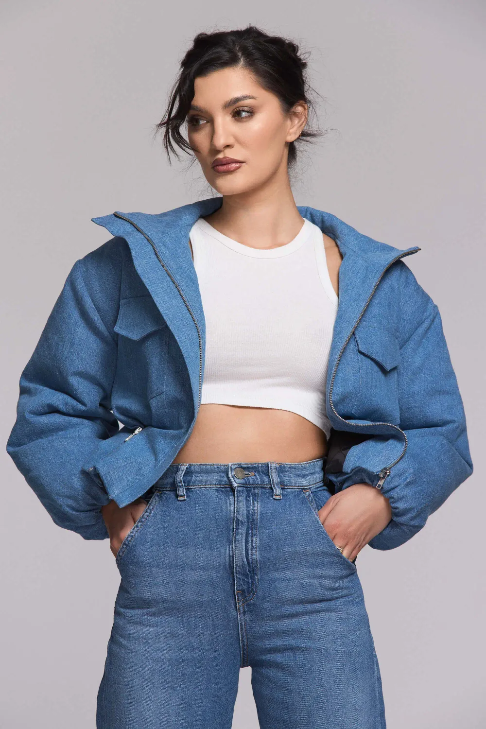 Grama Shop Bomber Denim jacheta bumbac organic