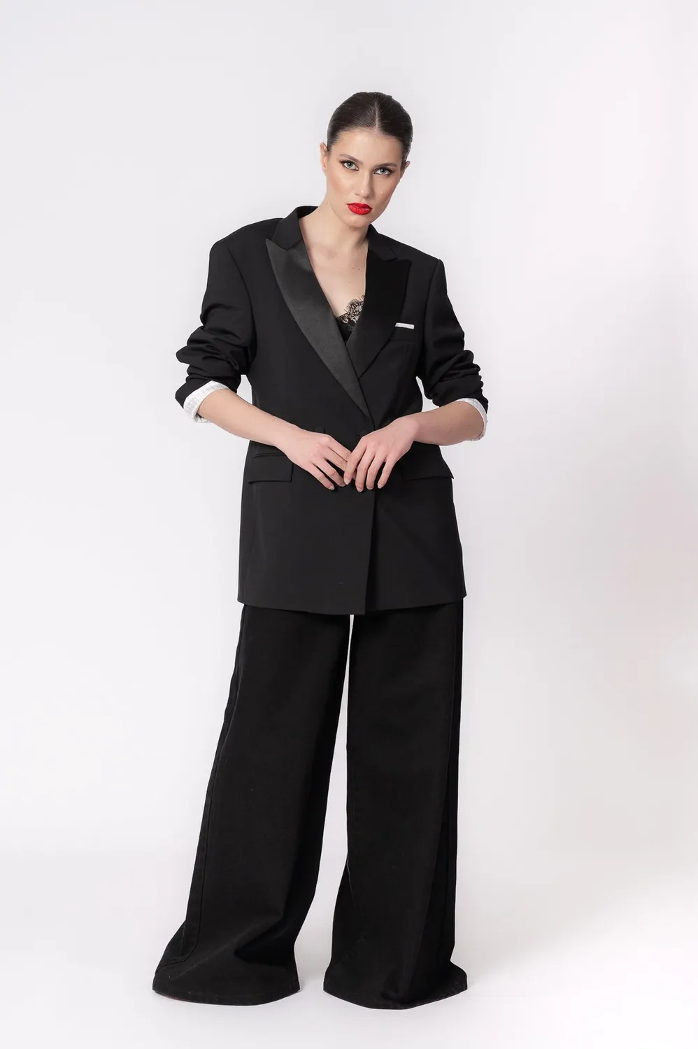 Dualitae Lorena Wide-Leg blugi negri talie inalta