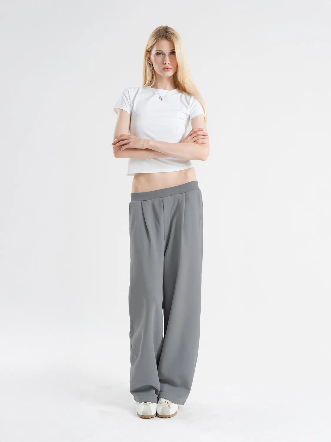 Enrage Pleated pantaloni trening gri bumbac