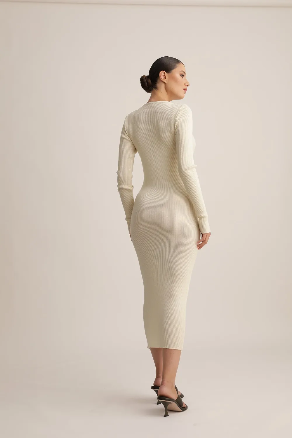 Dualitae Hemera rochie tricotată bej lână merinos