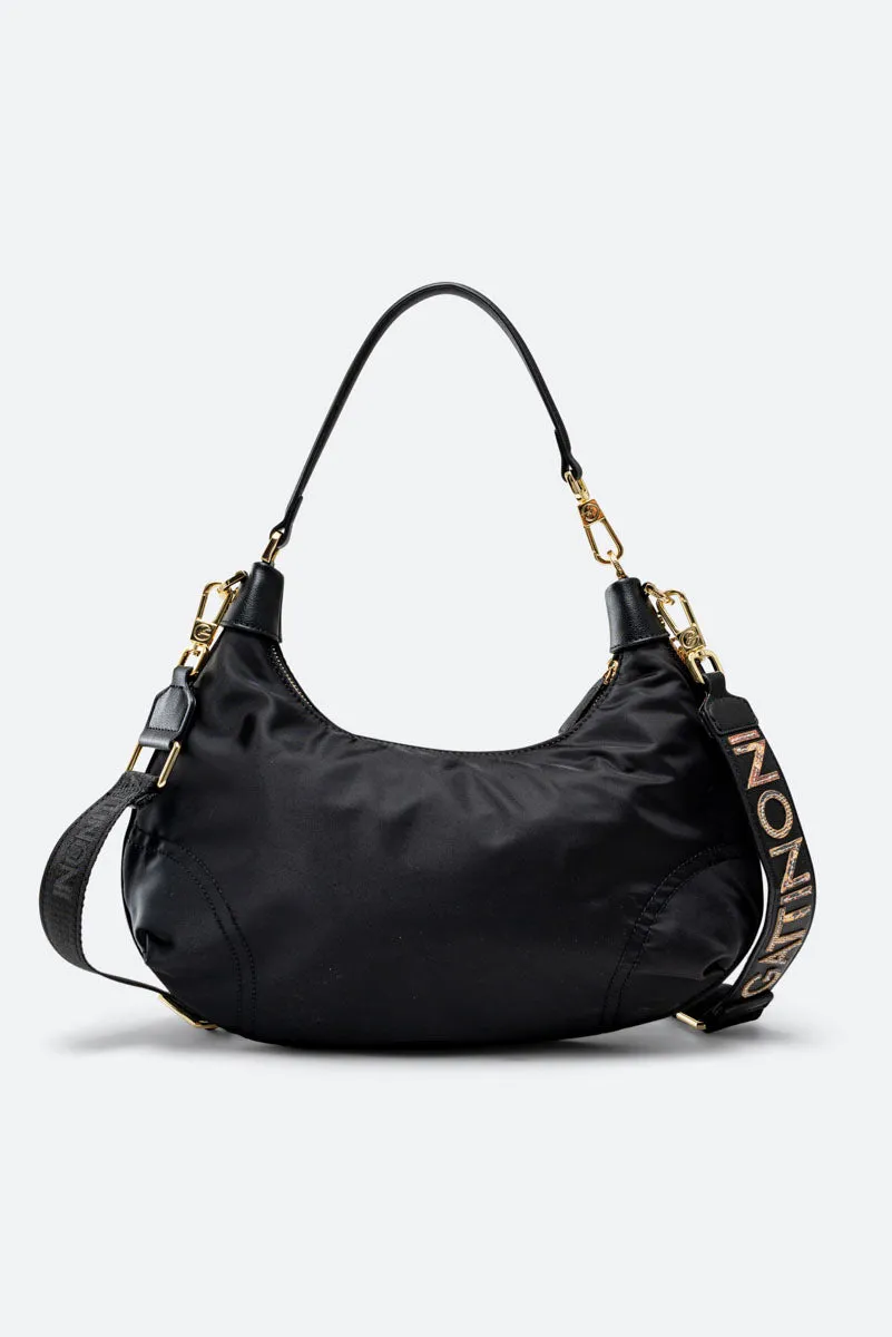 Gattinoni Colorsoul Hobo geanta nailon neagra 36cm