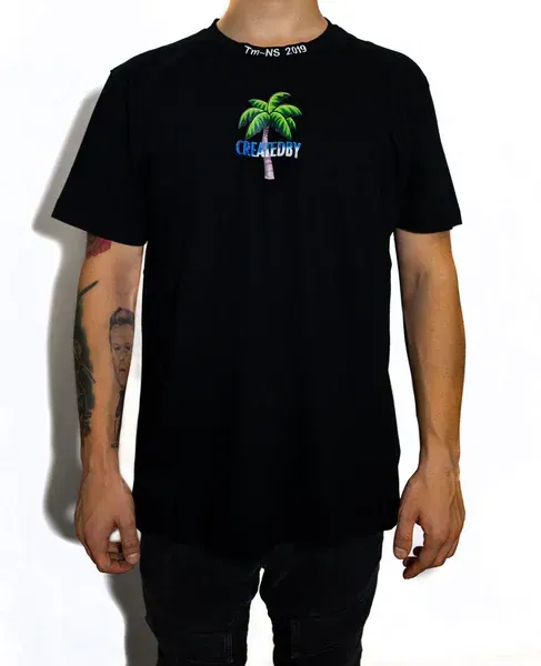 CreatedBy Black Paradise tricou negru bumbac brodat