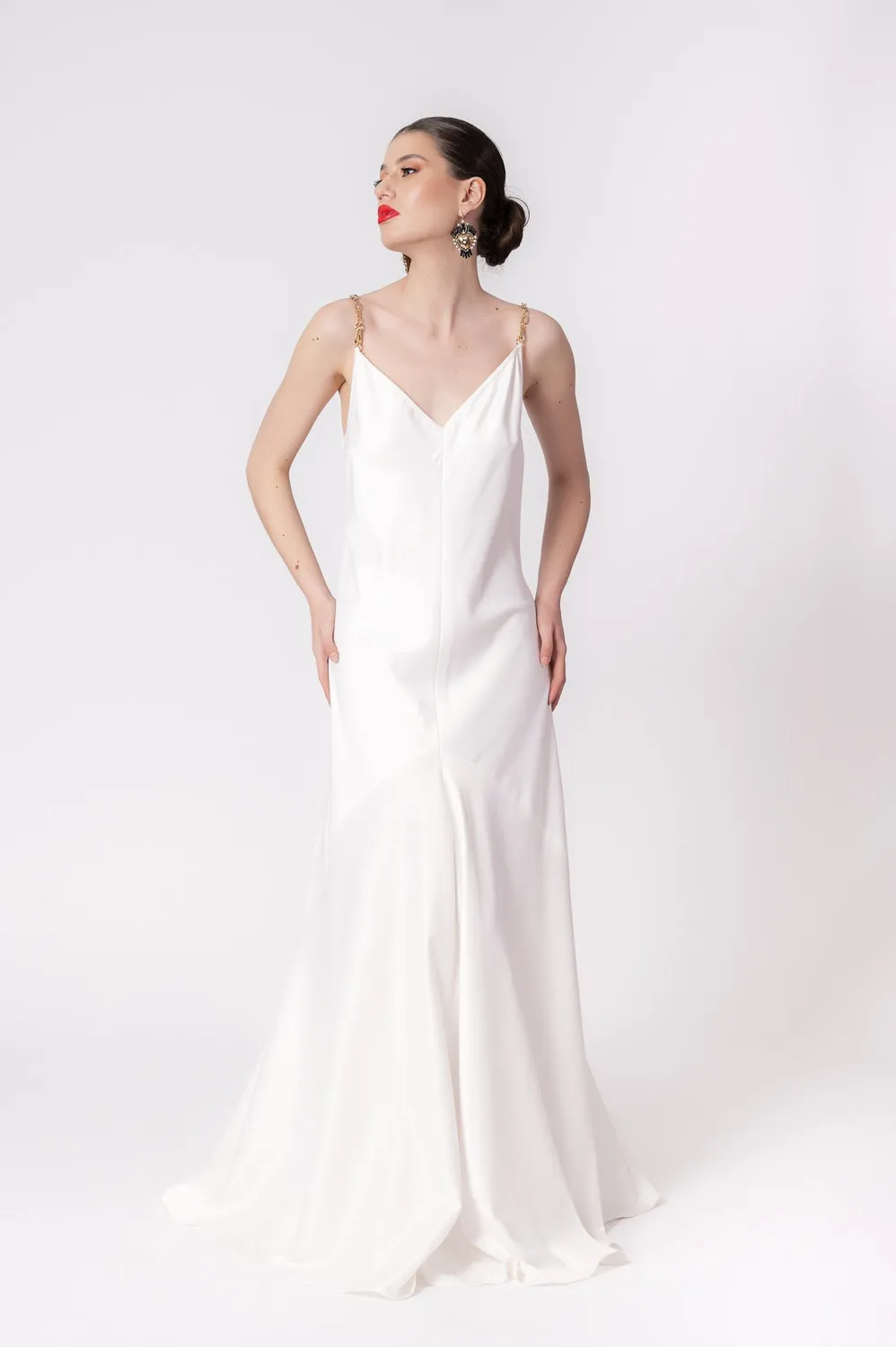Dualitae Lola rochie lunga alba satin