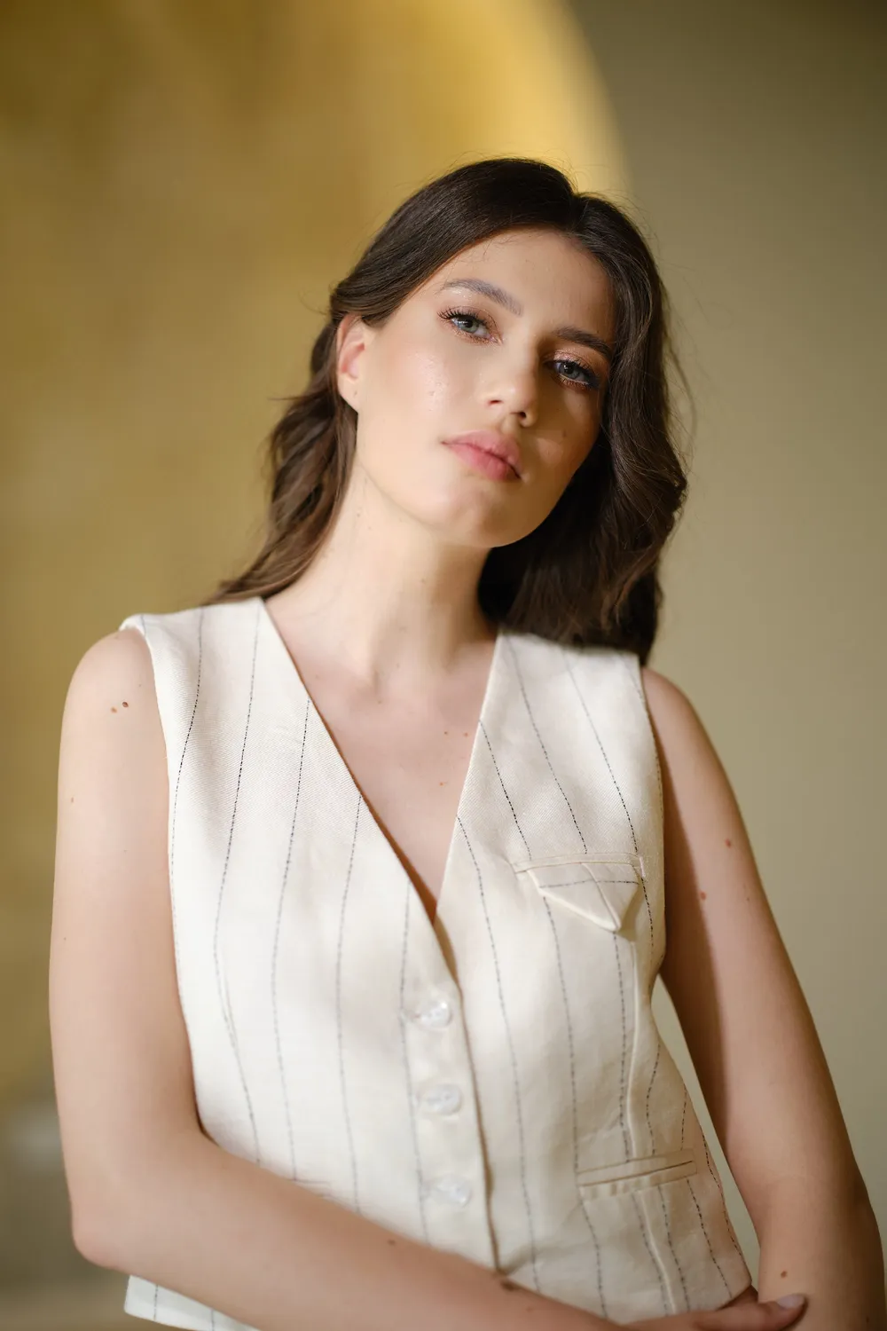 Dualitae Ivy vesta alba cu dungi in si viscoza