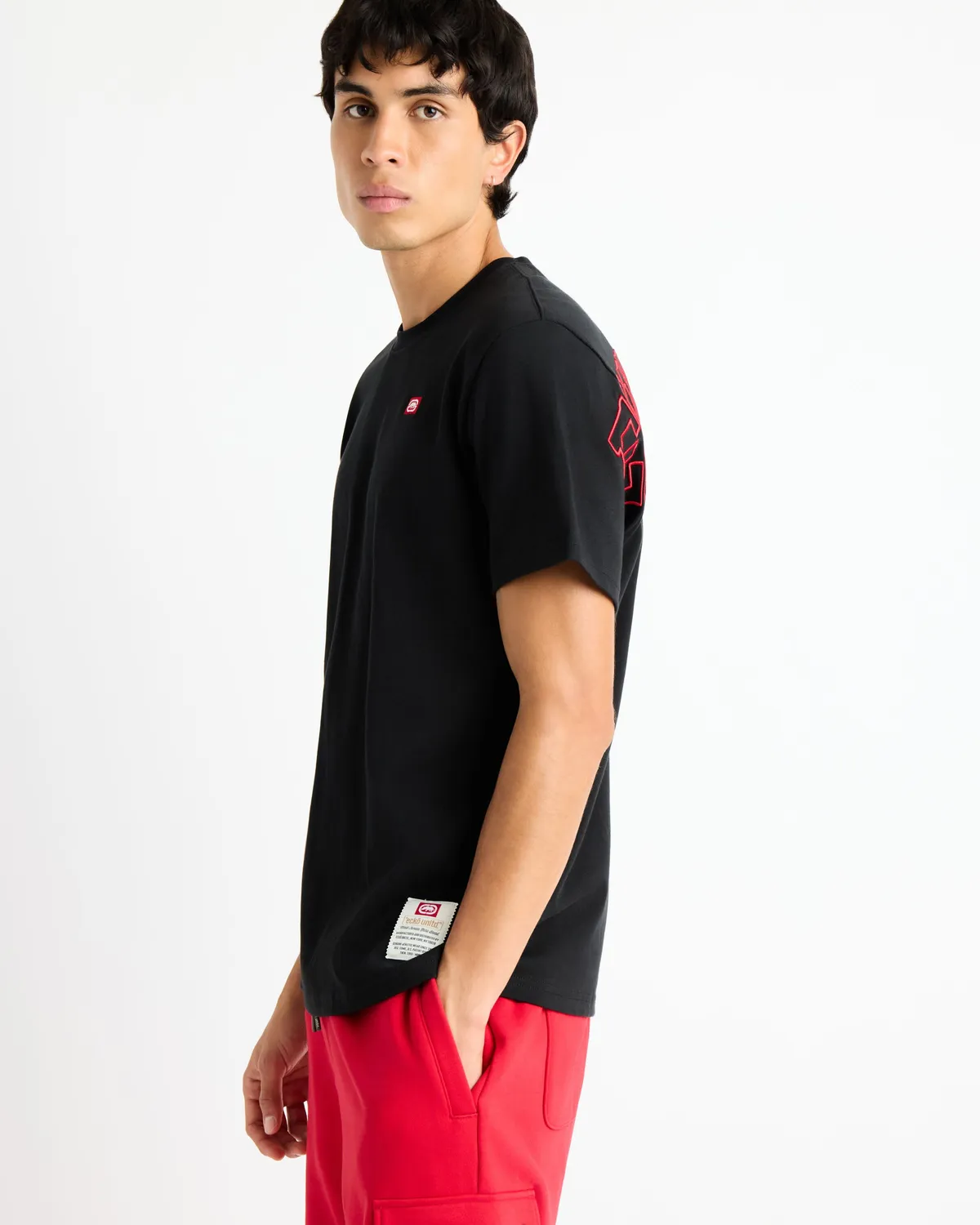 Ecko Red Cornerstone tricou negru din bumbac cu broderie