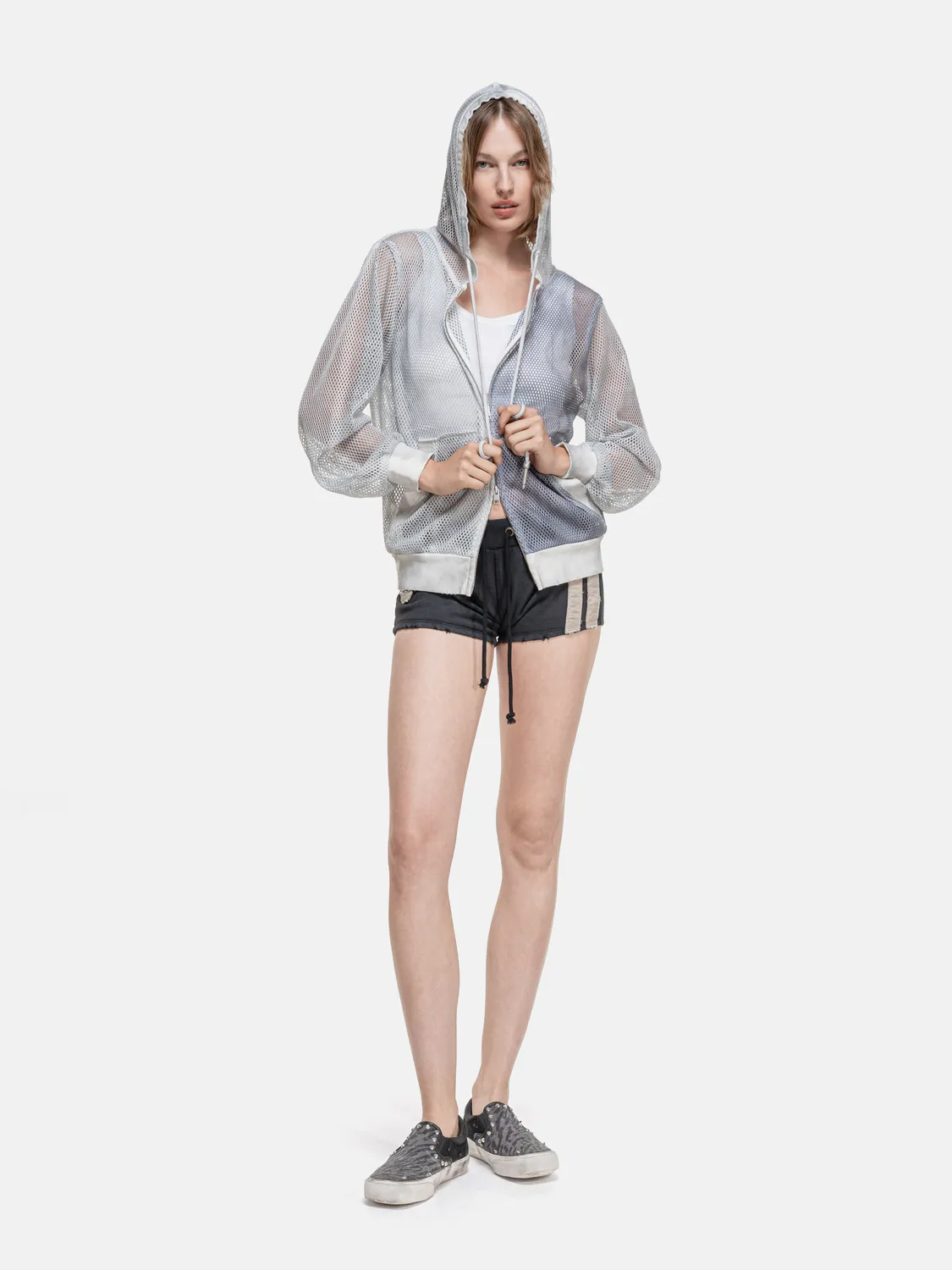 Enrage Mesh Hoodie hanorac alb cu fermoar mesh