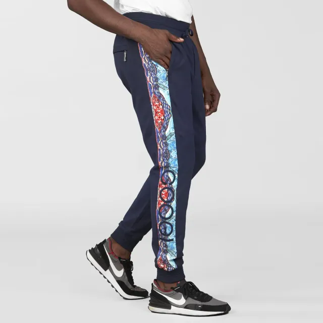 COOGI Blue-Red joggeri fleece albastru bumbac stretch