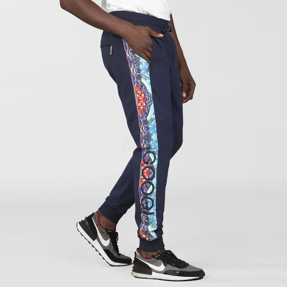 COOGI Blue-Red joggeri fleece albastru bumbac stretch