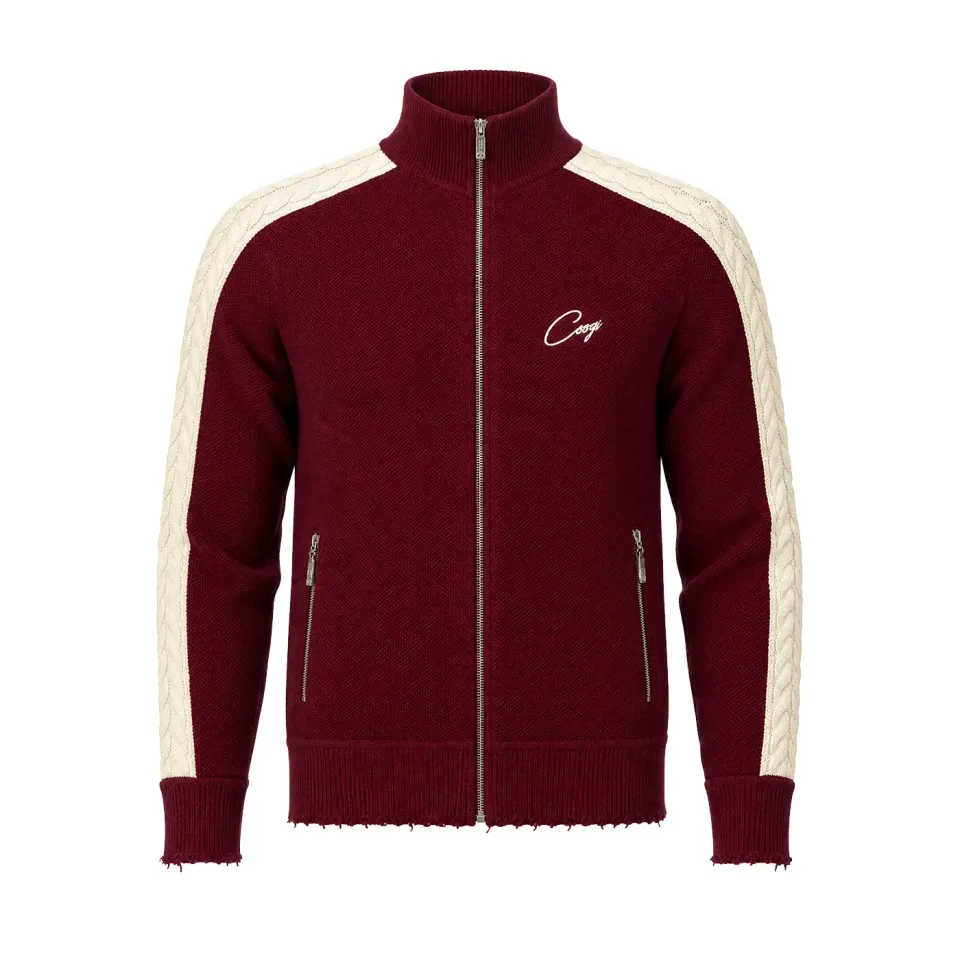 COOGI Heavy Weight Fashion Knit Track Jacket jacheta burgundy bumbac