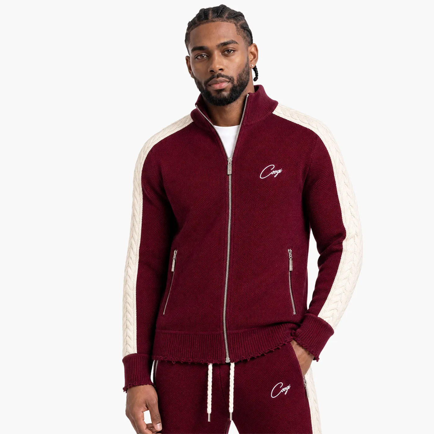 COOGI Heavy Weight Fashion Knit Track Jacket jacheta burgundy bumbac