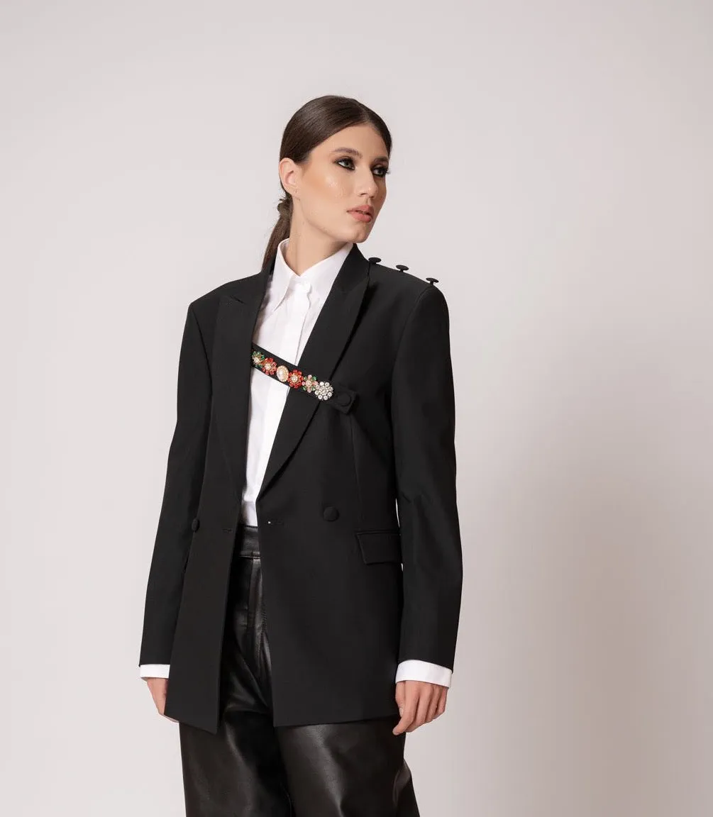 Dualitae ELECTRA accesoriu sacou dunga neagra pietre