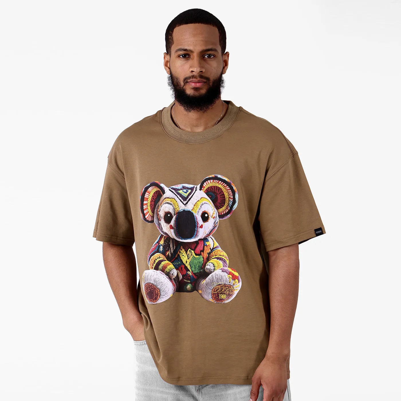 COOGI Koala tricou oversize maro bumbac imprimat