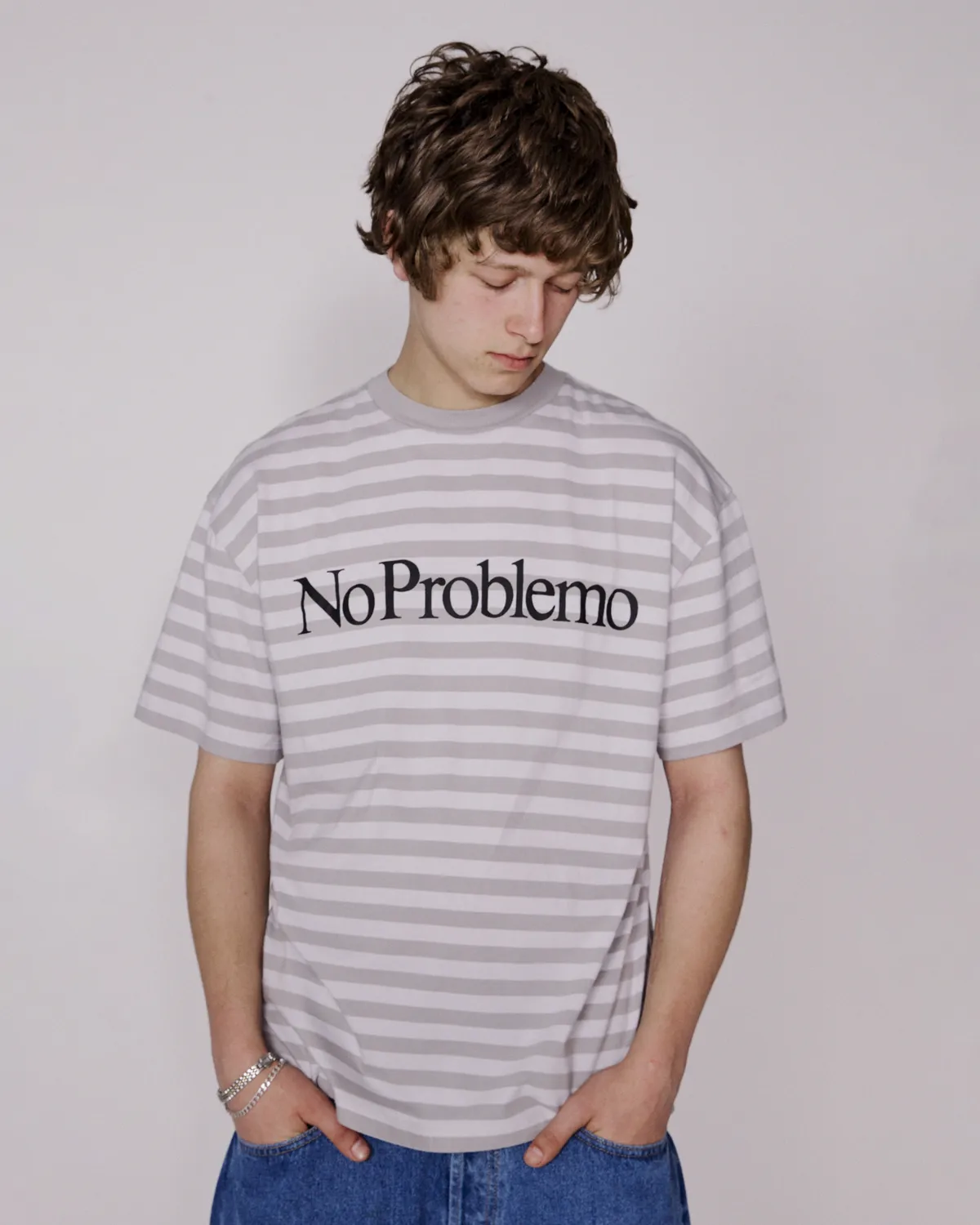 No Problemo Striped SS Tee tricou dungi gri bumbac