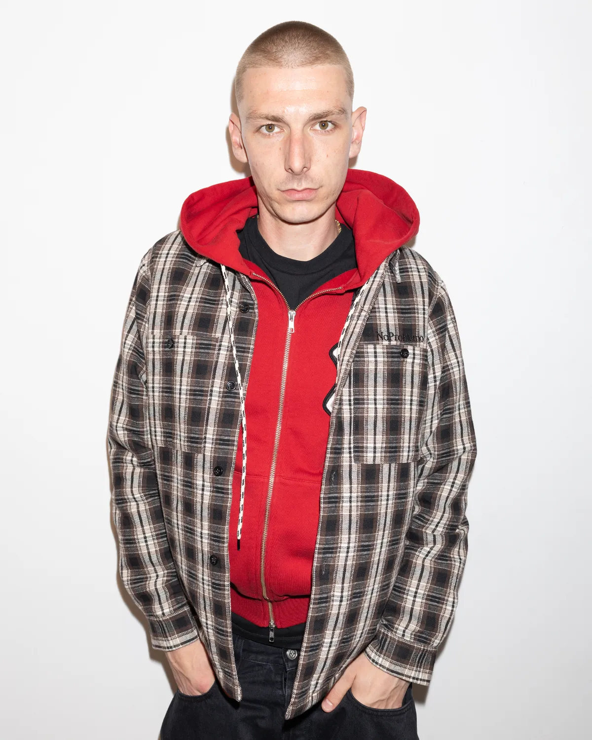 No Problemo Overshirt cămașă maro matlasată carouri
