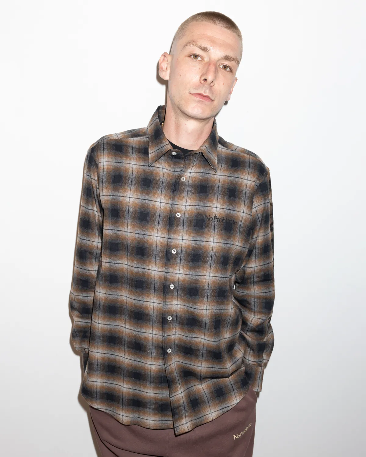 No Problemo Findings Plaid camasa bleumarin maneca lunga