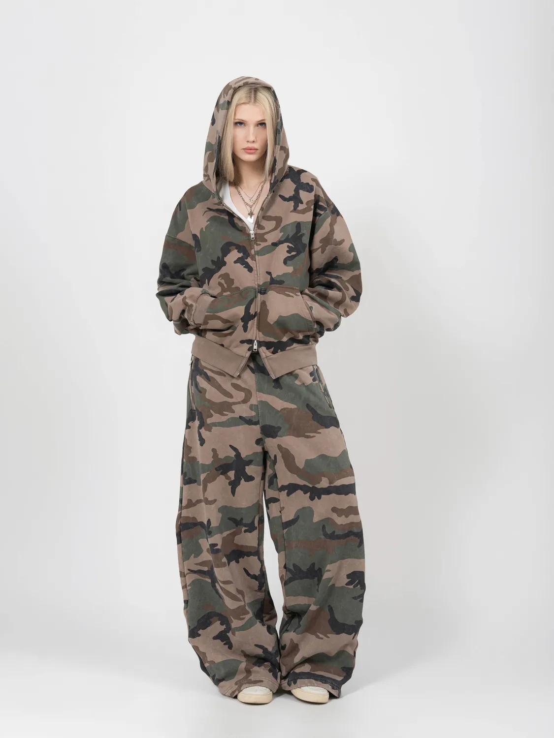 Enrage Blanc hanorac cu fermoar Vintage Camo bumbac 450g
