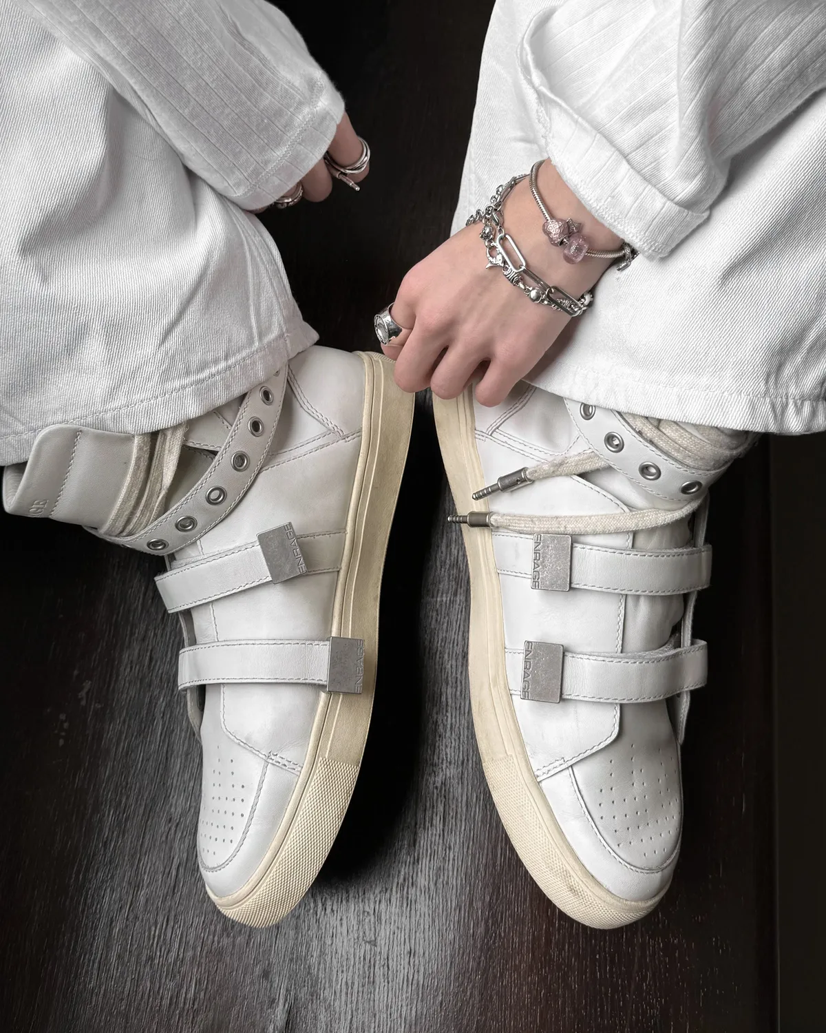 Enrage High Top Sneaker adidași alb piele Stroboscope