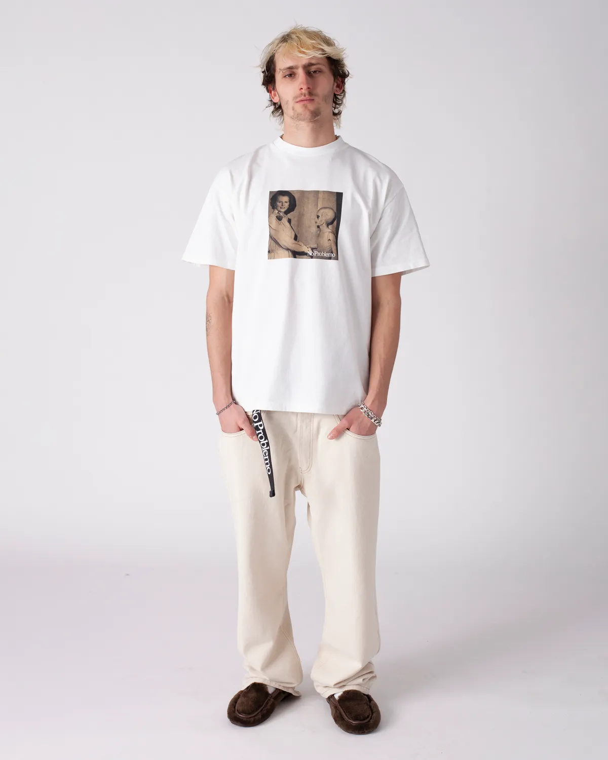 No Problemo Bagi Jean blugi albi baggy bumbac