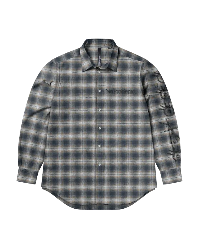 No Problemo Findings Plaid camasa bleumarin maneca lunga