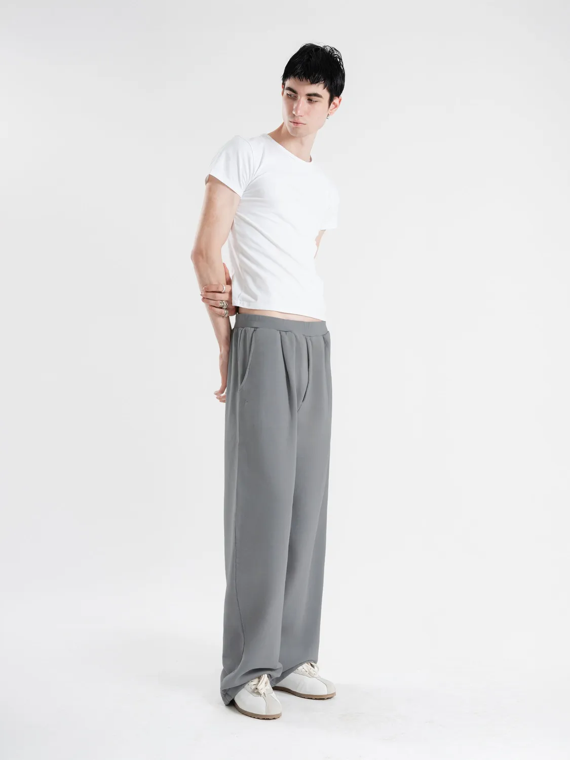 Enrage Pleated pantaloni trening gri bumbac