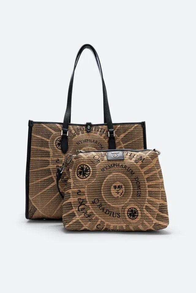 Gattinoni Sole Straw shopping bag negru-natural pai