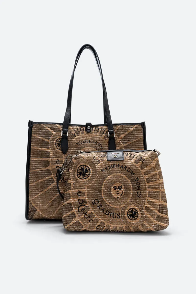 Gattinoni Sole Straw shopping bag negru-natural pai