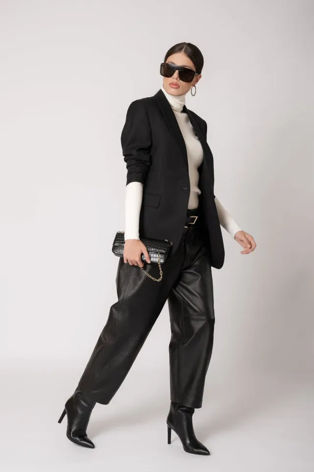 Dualitae Elise pantaloni piele negri captusiti