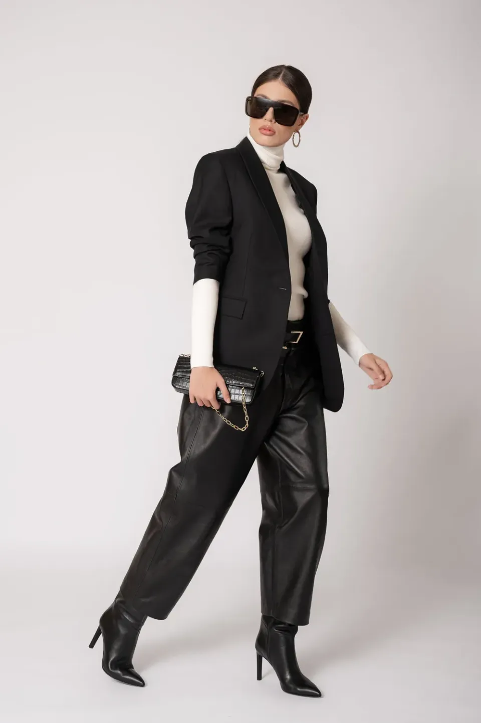 Dualitae Elise pantaloni piele negri captusiti