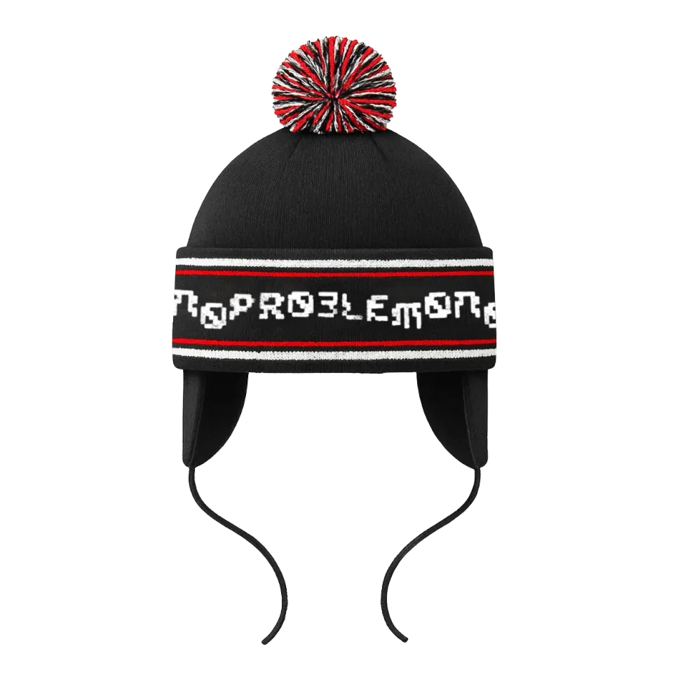 No Problemo Rugged Beanie căciulă neagră cu clape pompon