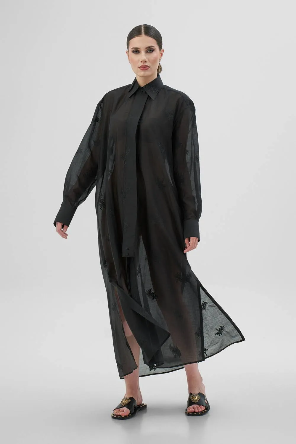 Dualitae DAISY rochie camasa neagra lunga din lyocell