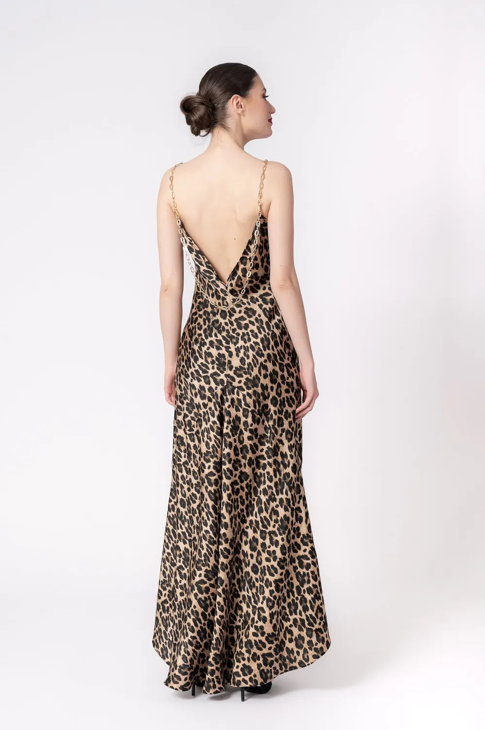 Dualitae LOLA rochie lungă leopard satin