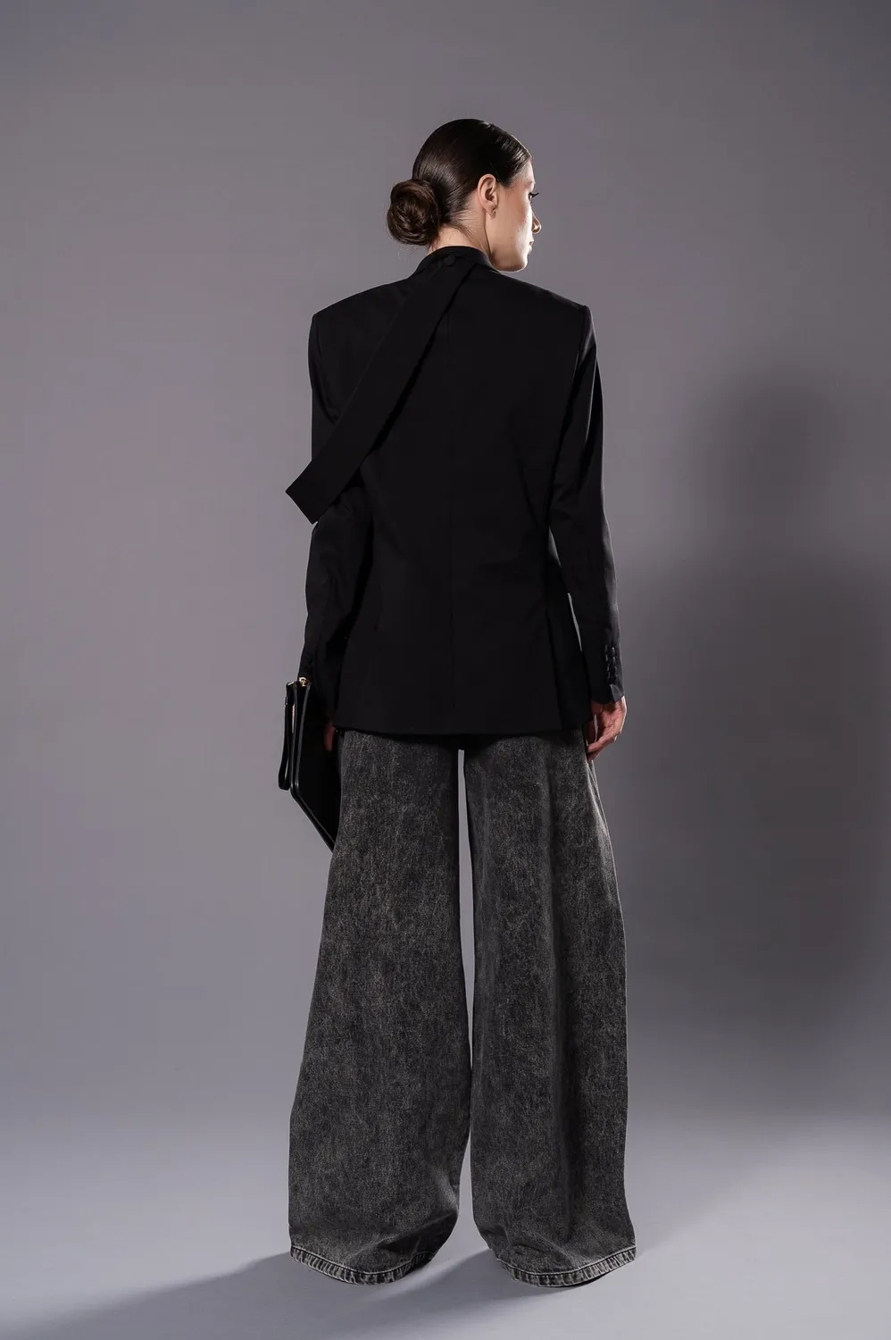 Dualitae ALLEGRA blugi dama wide leg negri talie inalta