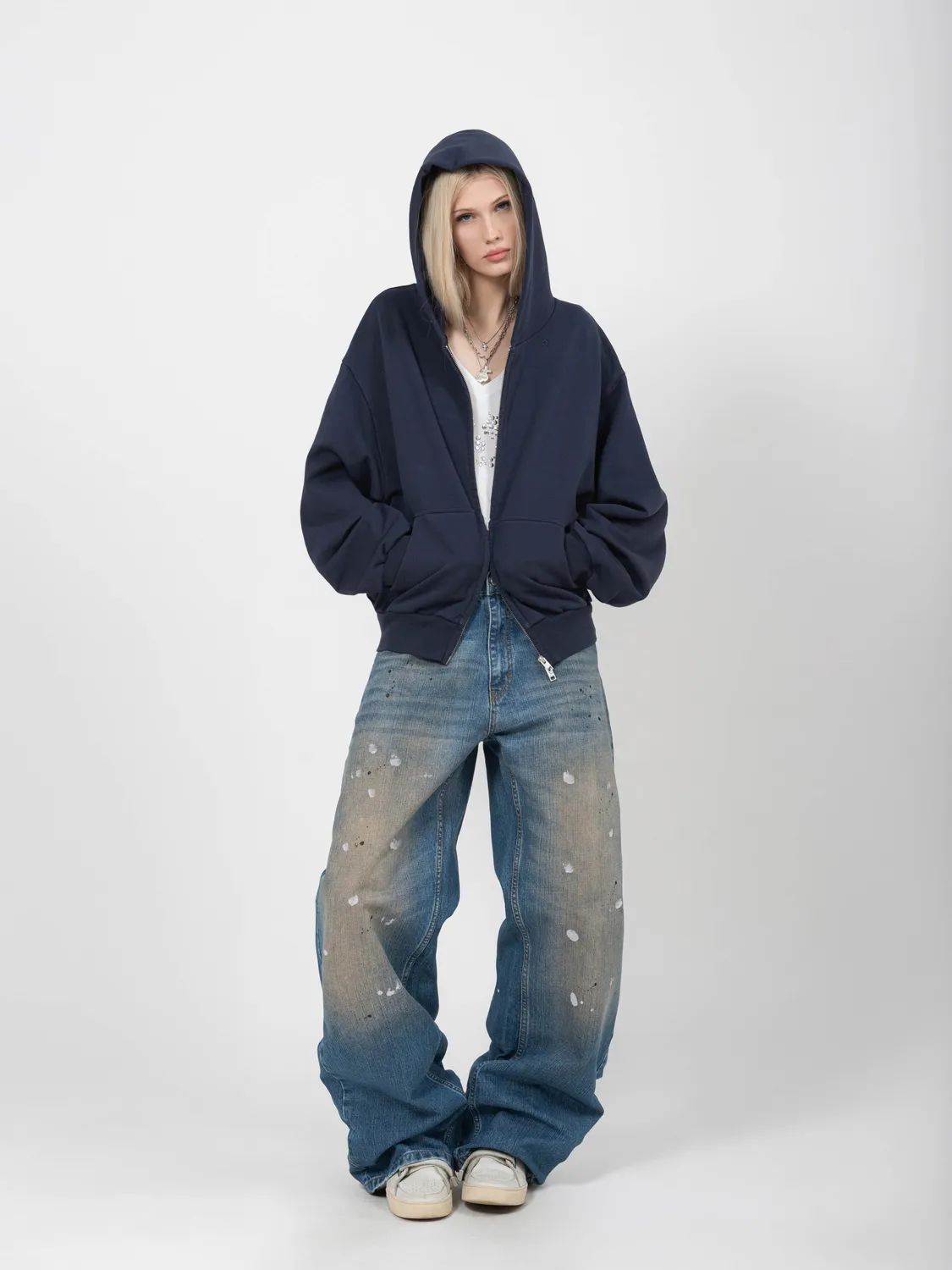 Enrage Blanc Zip Hoodie hanorac bleumarin bumbac