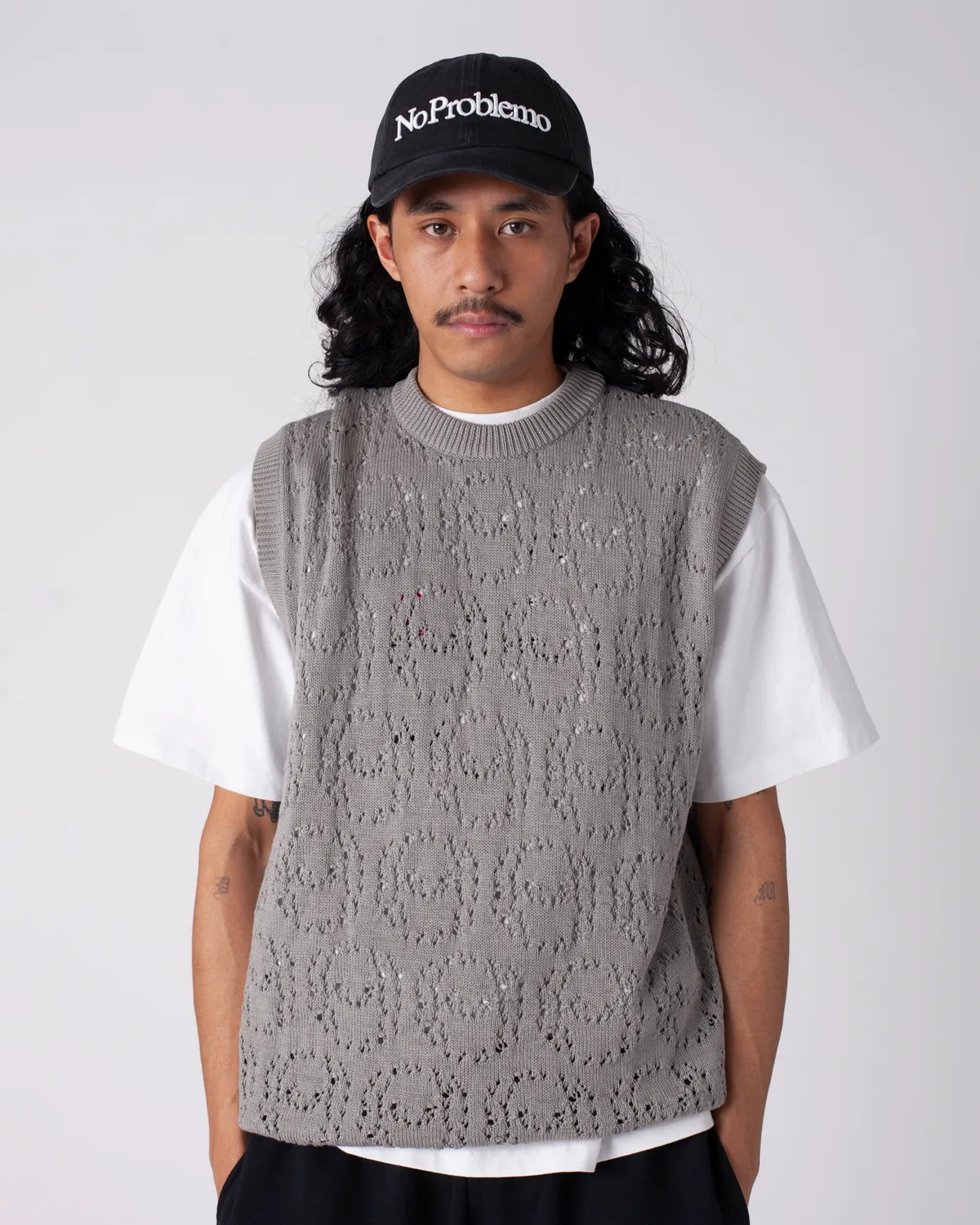 No Problemo Alien-O Lace vesta tricotata gri mohair