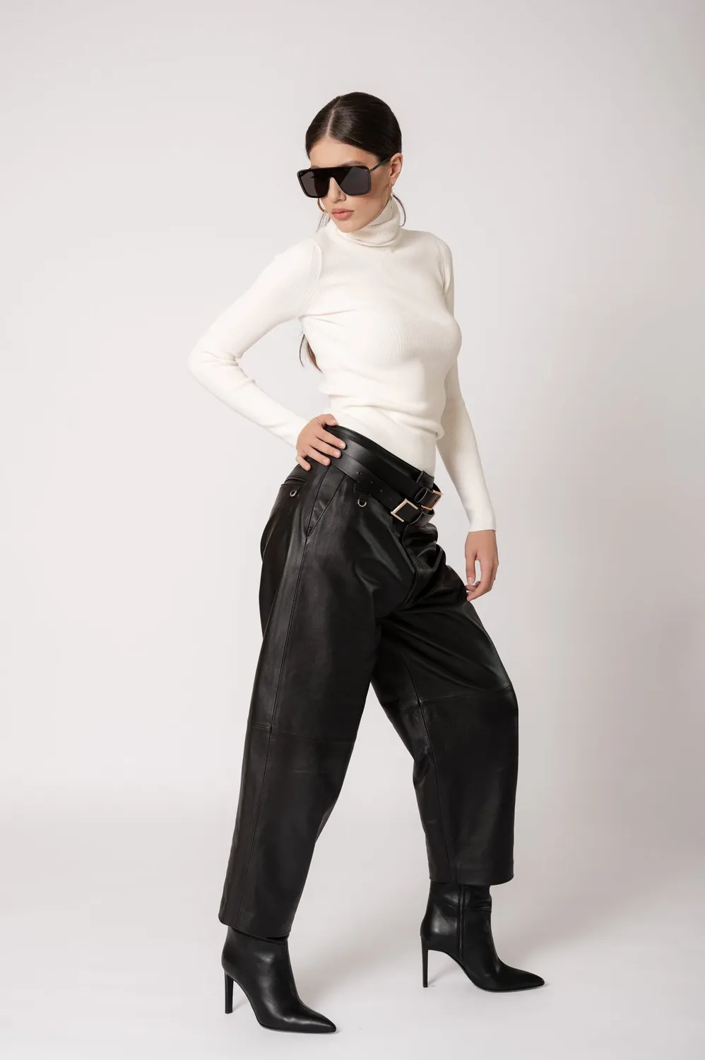 Dualitae Elise pantaloni piele negri captusiti