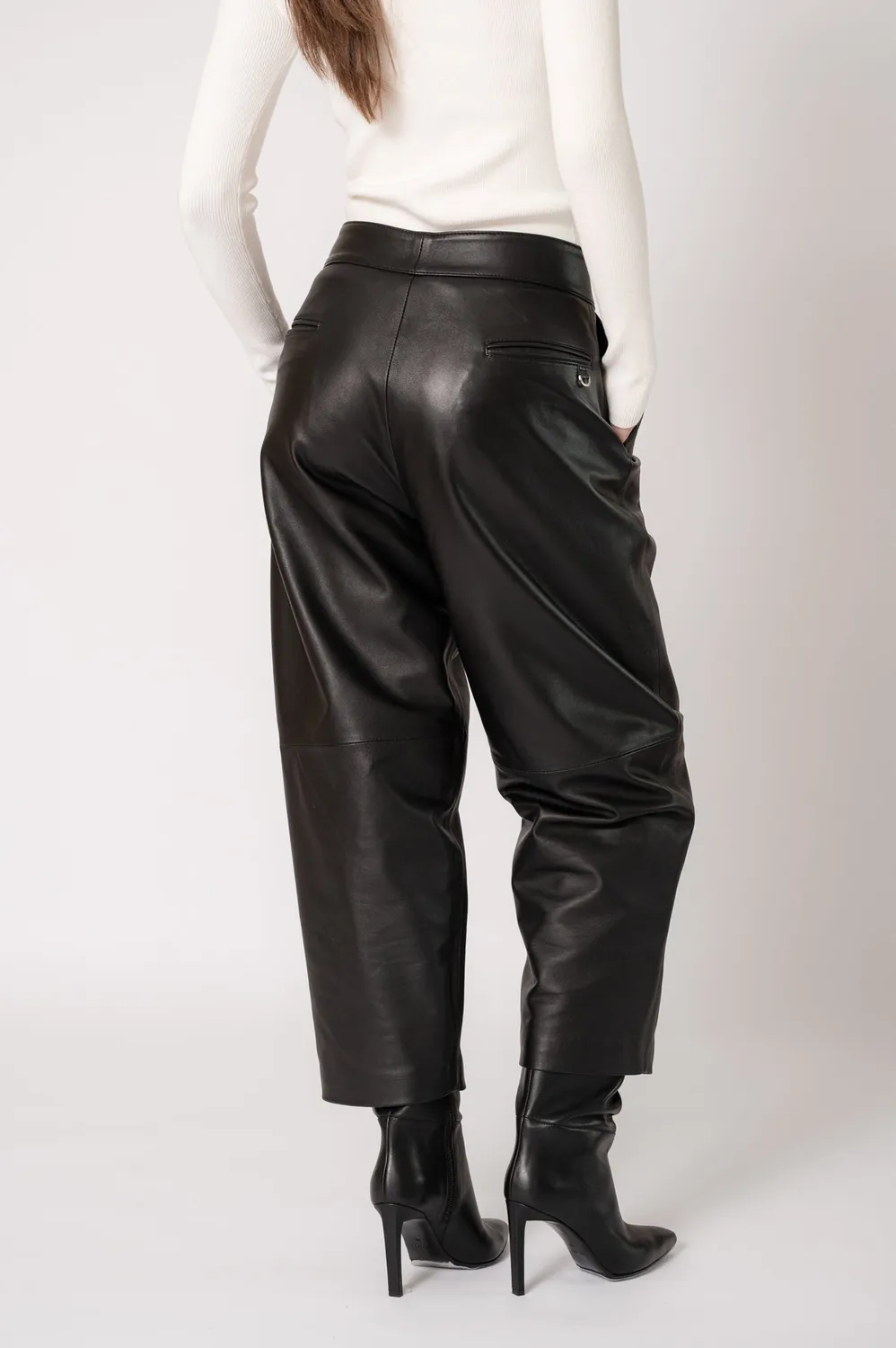 Dualitae Elise pantaloni piele negri captusiti