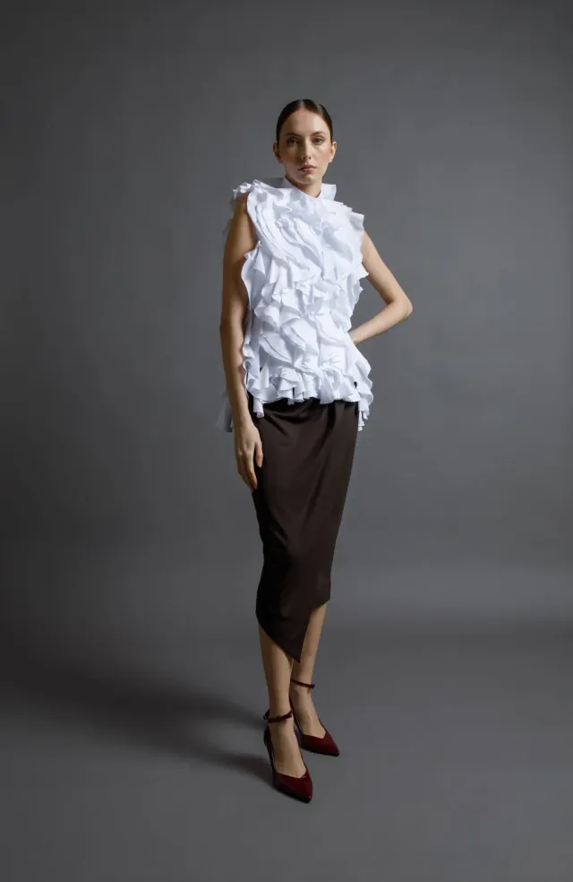Gattinoni Top Couture top popelina bumbac cu volane