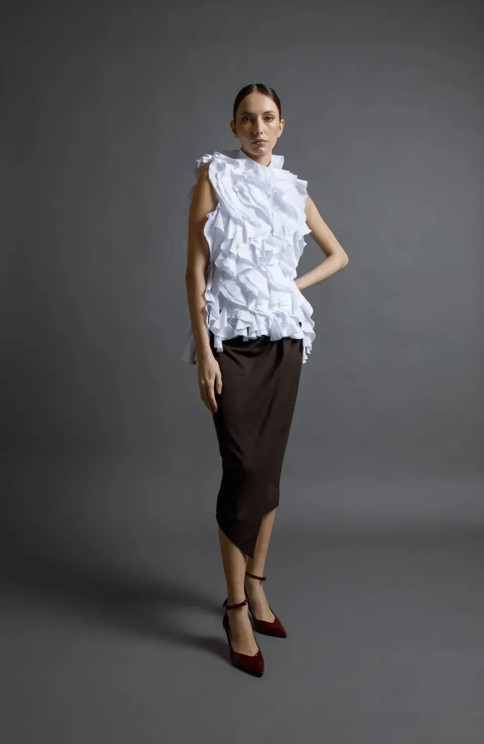 Gattinoni Top Couture top popelina bumbac cu volane