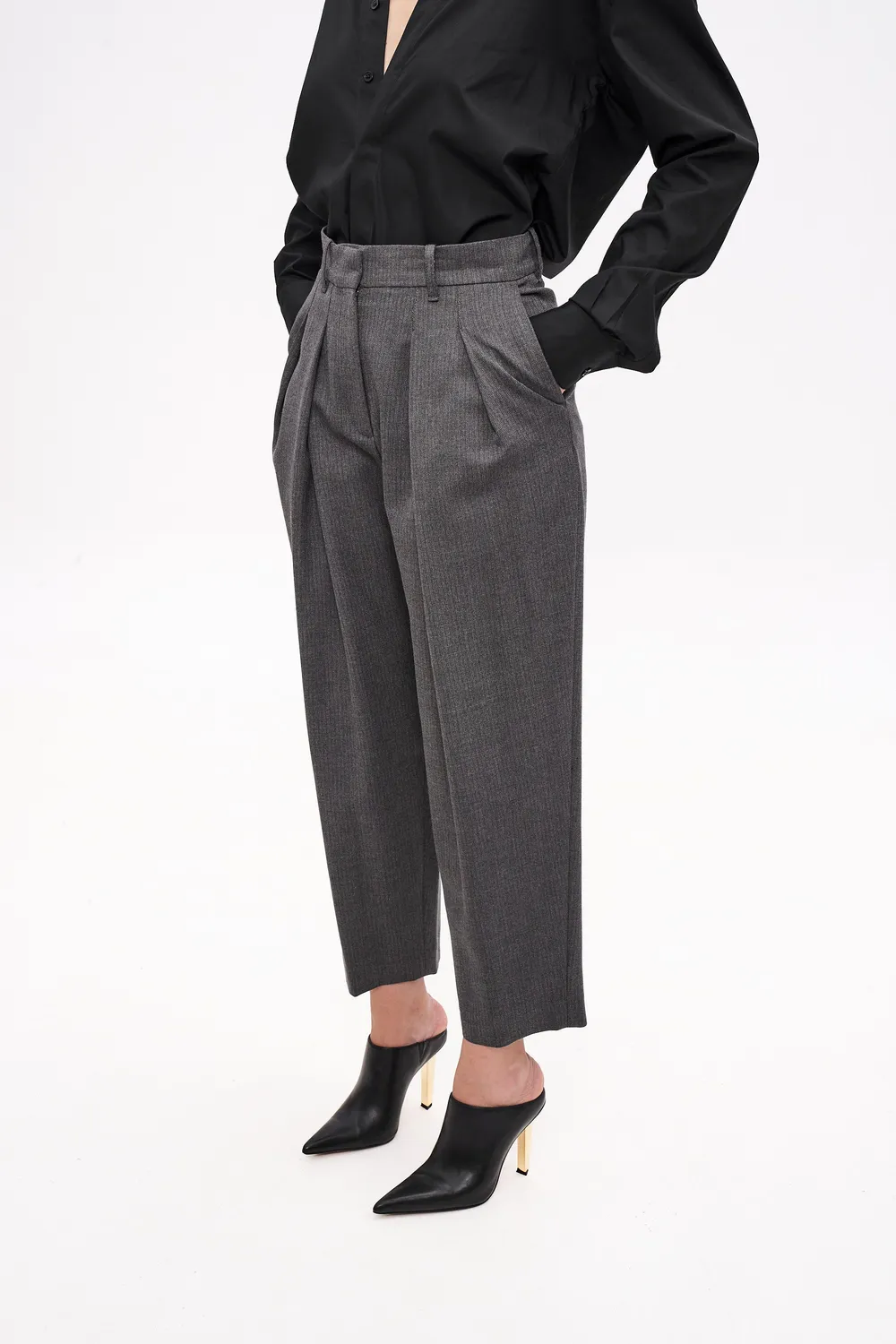 Dualitae Manon pantaloni gri lana-viscoza XS-XXL
