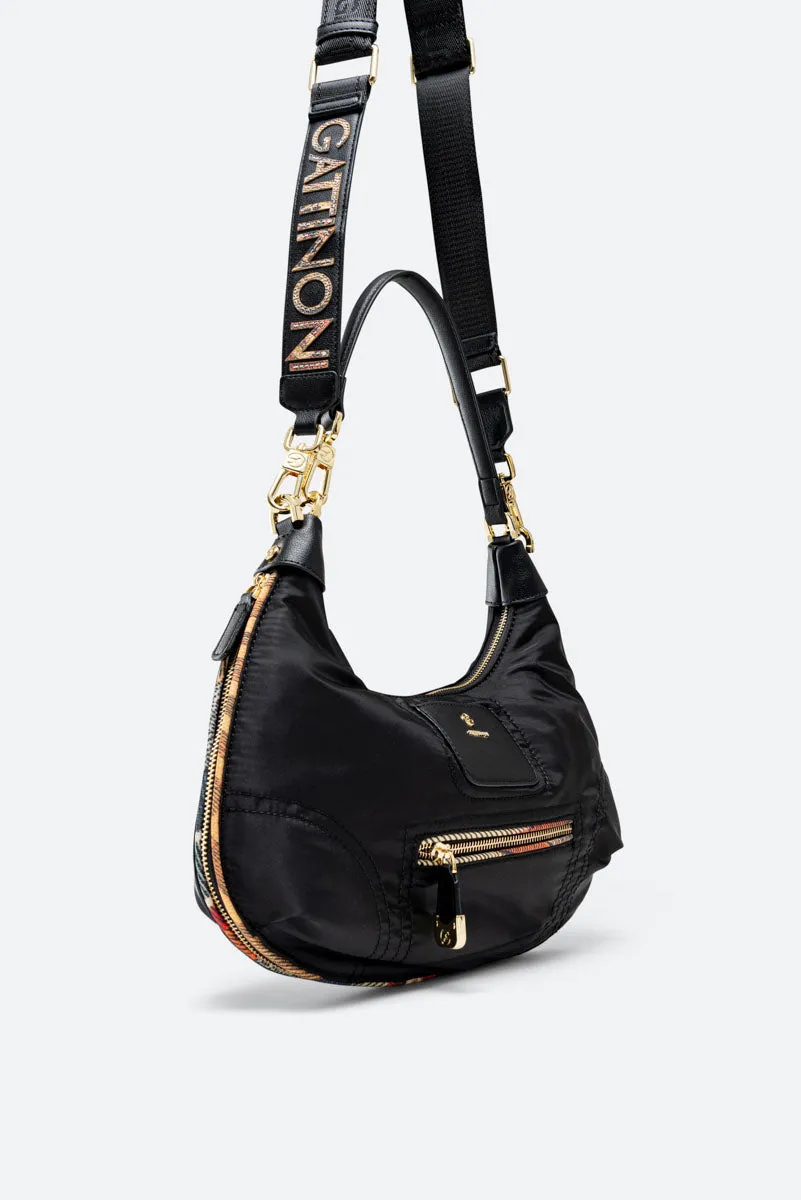 Gattinoni Colorsoul Hobo geanta nailon neagra 36cm