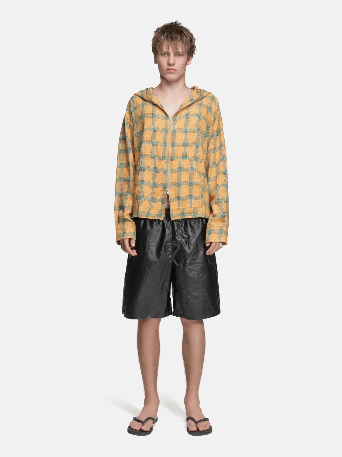 Enrage Flannel Hoodie hanorac galben tip camasa