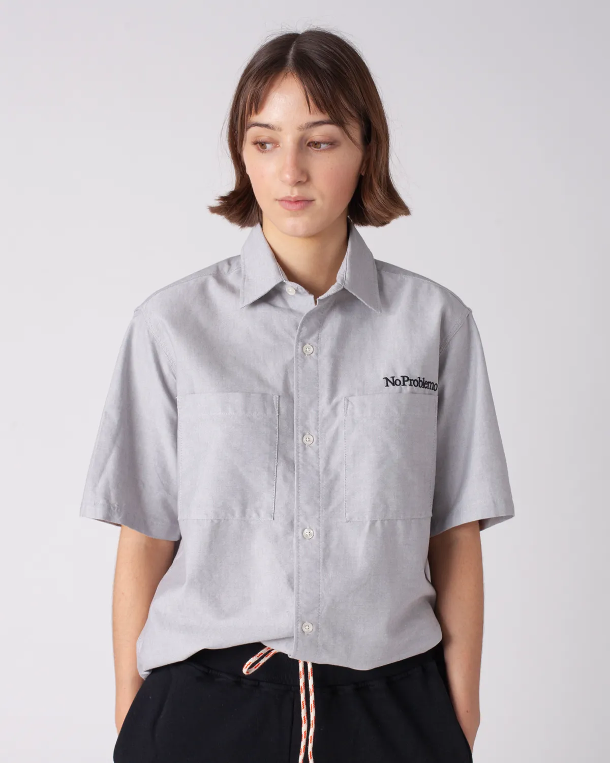 No Problemo SS Uniform cămașă gri broderie piept