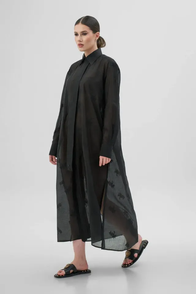 Dualitae DAISY rochie camasa neagra lunga din lyocell