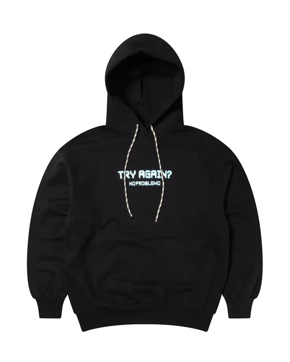 No Problemo Try Again Hoodie hanorac negru bumbac