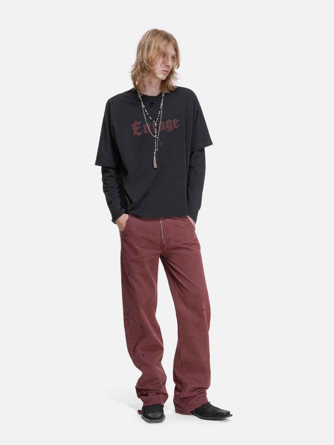 Enrage Casino pantaloni burgundy slim distrusi